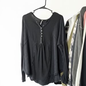 Free People Black Long Sleeve Top